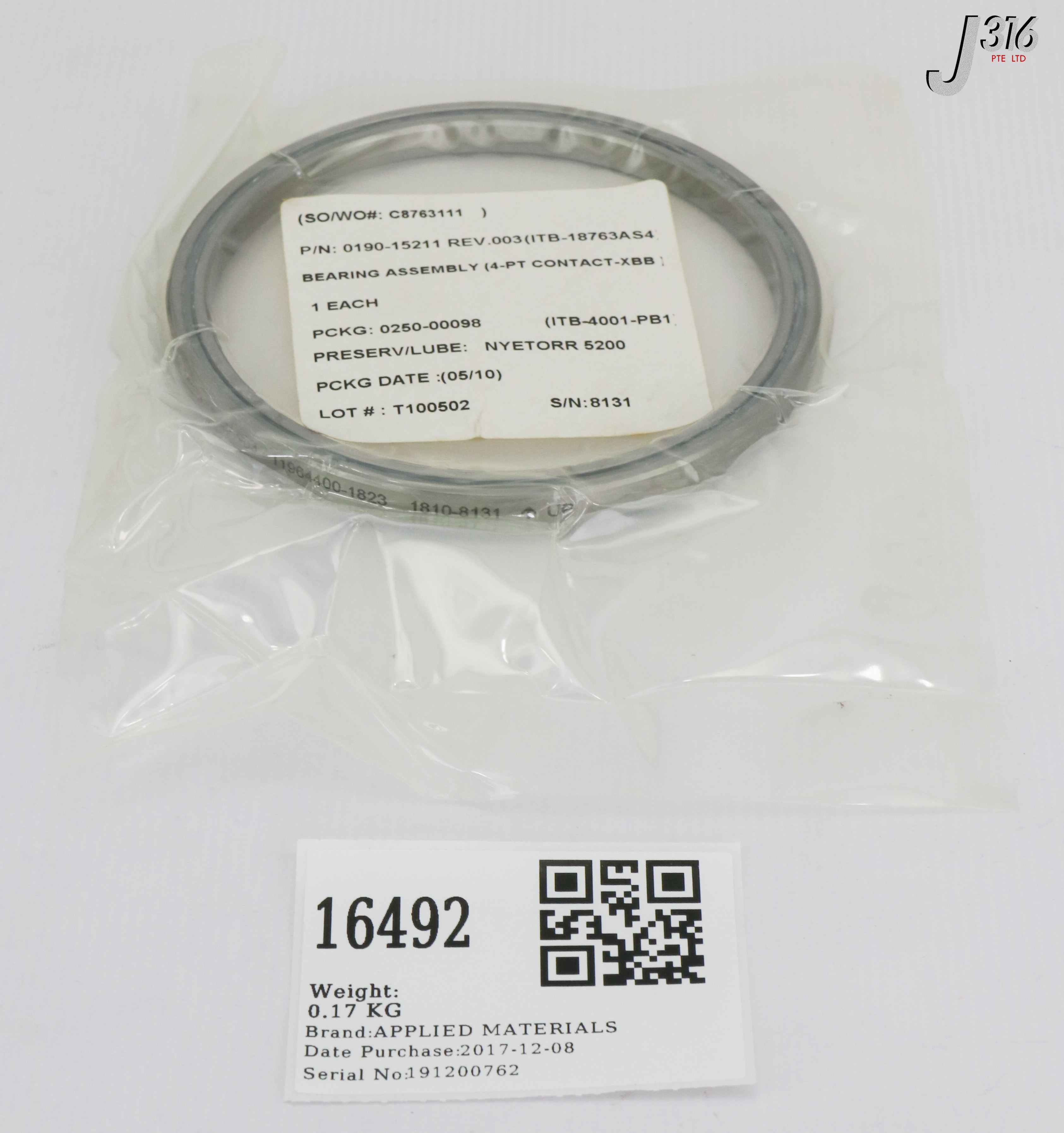 16492 APPLIED MATERIALS BEARING ASSY 4-PT CONTACT-XBB 0190-15211
